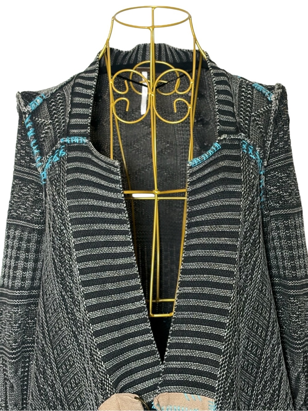 Free People Mixed Knit Waterfall Cardigan
Open Sweater, Tie Waist, Blue Gray, XS - Picture 12 of 16